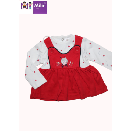 Knitted cotton pinafore with heart print full sleeve tee -Front