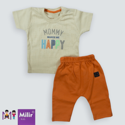 Baby Boy printed Tshirt + Diaper pant - Cream