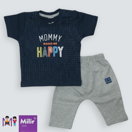 Baby Boy printed Tshirt + Diaper pant - Navy blue