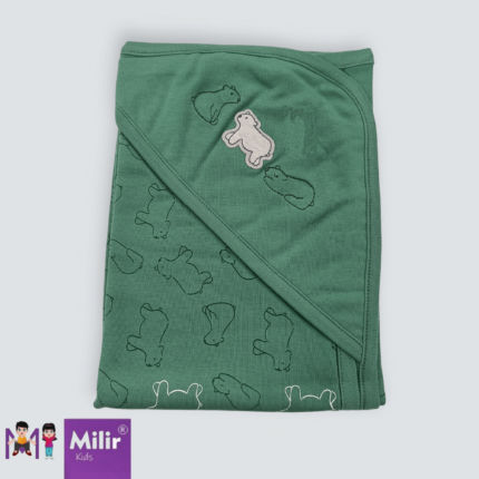 Baby Hooded sheet - Green , Bear print