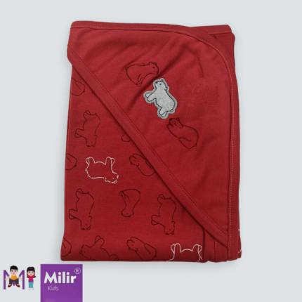 Baby Hooded sheet - Red , Bear print