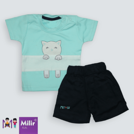 Baby boy Cat print Tshirt + shorts - Sky blue