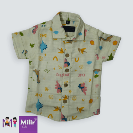 Baby boy muslin shirt - Dino print Cream