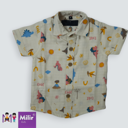 Baby boy muslin shirt - Dino print off white