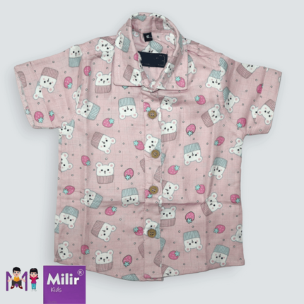 Baby boys muslin shirt - Cute bear print Pink
