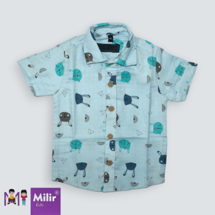 Baby boys muslin shirt - rabbit print Blue