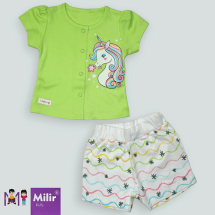 Baby girl front open top with shorts - Green
