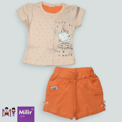 Baby girl front open top with shorts - Orange