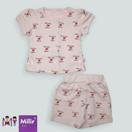 Baby girl front open top with shorts - Pink