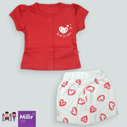 Baby girl front open top with shorts - Red