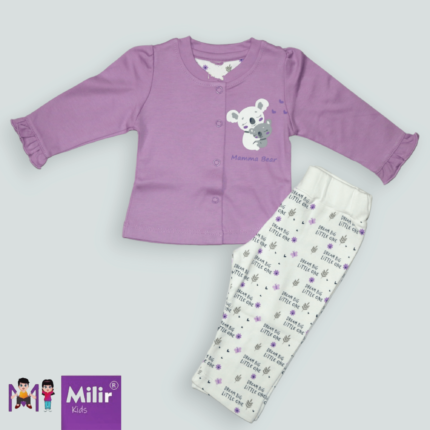 Baby girl full sleeve front open top with full pant - Purple