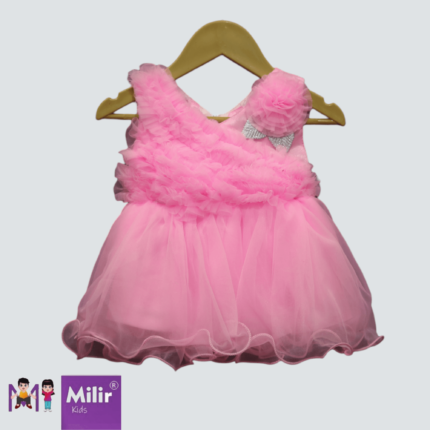 Baby pink soft net party frock