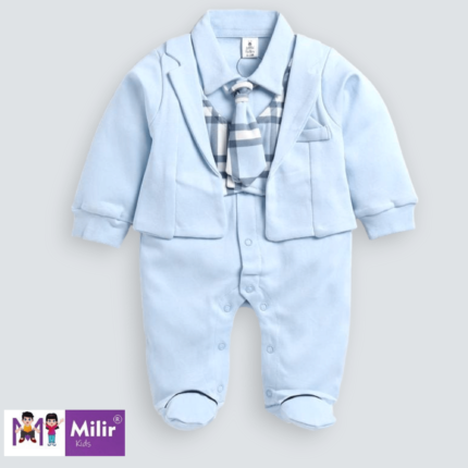 Baby boy full suit romper with Tie - Blue