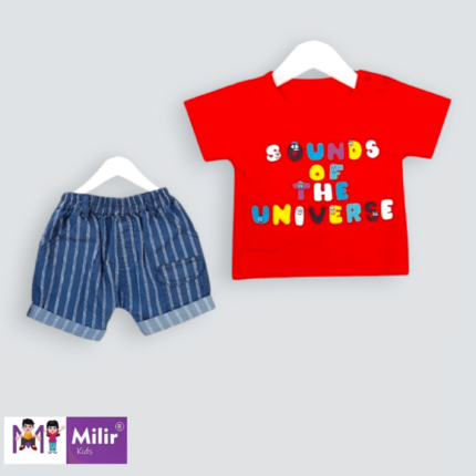 Baby boy printed Tshirt with striped half pant