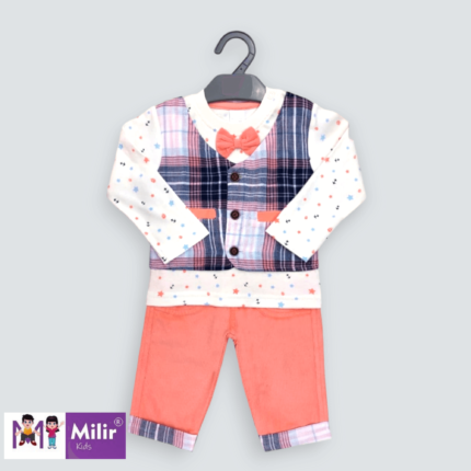 Baby boys Full sleeve shirt with attached overcoat and full pant
