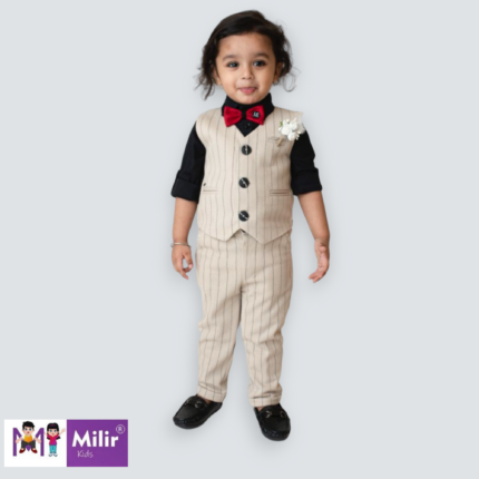 Boys party wear set -Black shirt with fawn waistcoat and Pant