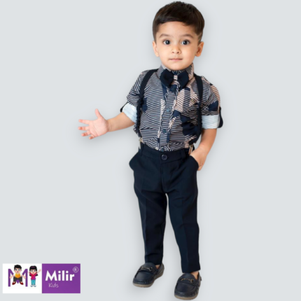 Boys suspender set with full pant - Blue