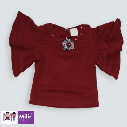 Butterfly sleeve top with dungree skirt-Maroon 2