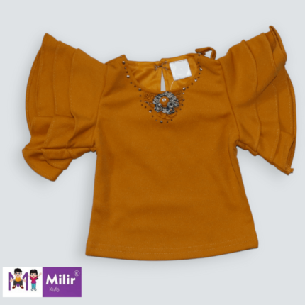 Butterfly sleeve top with dungree skirt-Mustard yellow 2