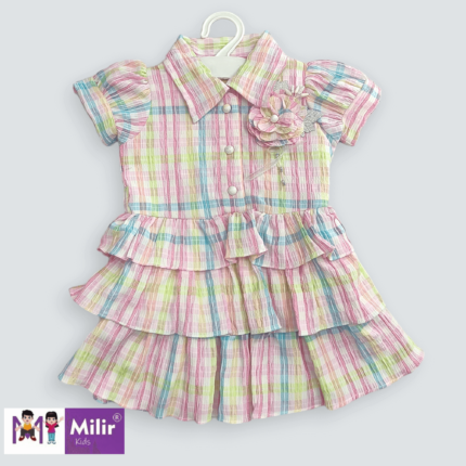 Checked multi color dress with collar
