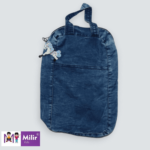 Girls denim pinafore and white top with a backpack3