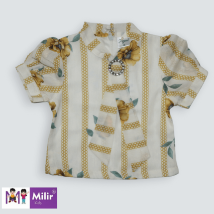 Girls mini pinafore dress- Floral print top - Mustard yellow 1