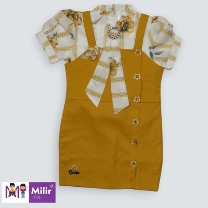 Girls mini pinafore dress- Floral print top - Mustard yellow
