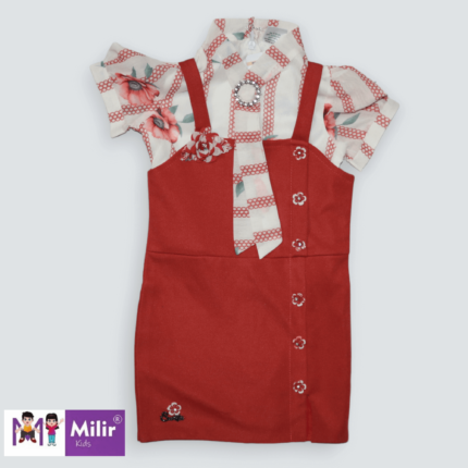 Girls mini pinafore dress- Floral print top - Rust