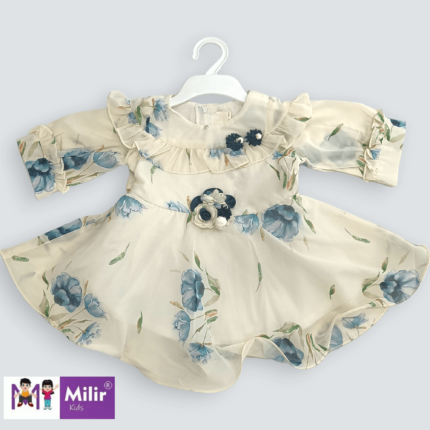 Girls off-white and blue floral print frock