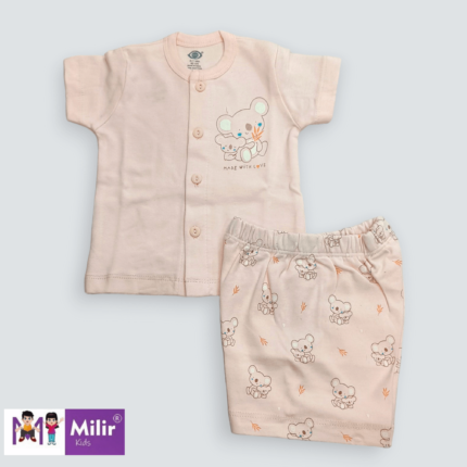Panda printed Front open vest and half pant - Baby peach