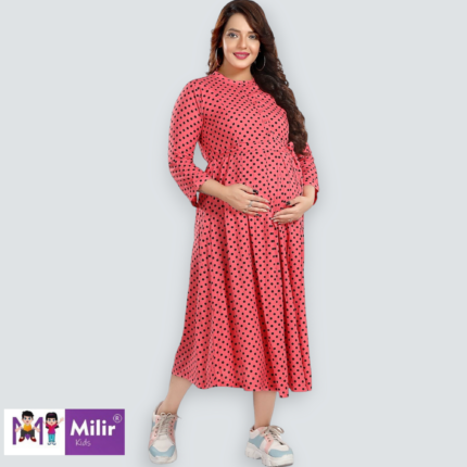 Polka dotted maternity gown - Pink
