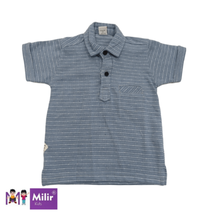 Baby boy striped collar half button shirt - Bluish grey