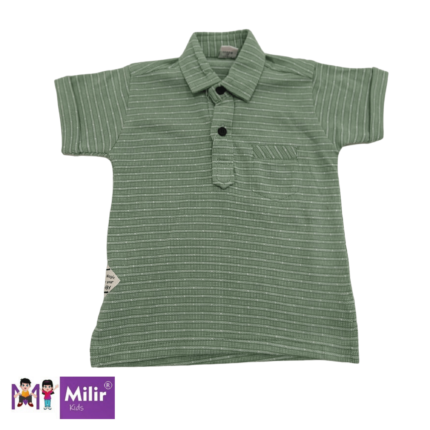 Baby boy striped collar half button shirt - Green