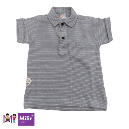 Baby boy striped collar half button shirt - Grey