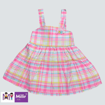 Cotton checked sleeveless frock - Pink