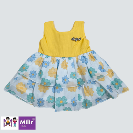 Floral printed sleeveless Frock - Yellow