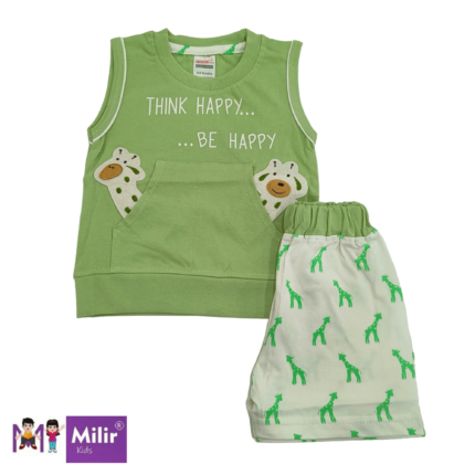Giraffe printed Sleeveless Vest and shorts - Green