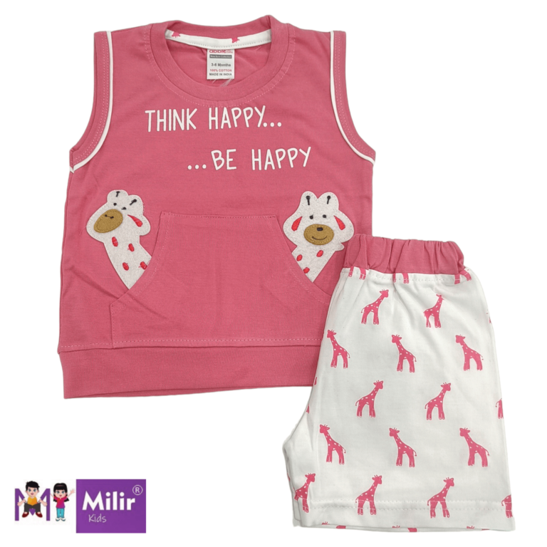 Giraffe printed Sleeveless Vest and shorts - Pink