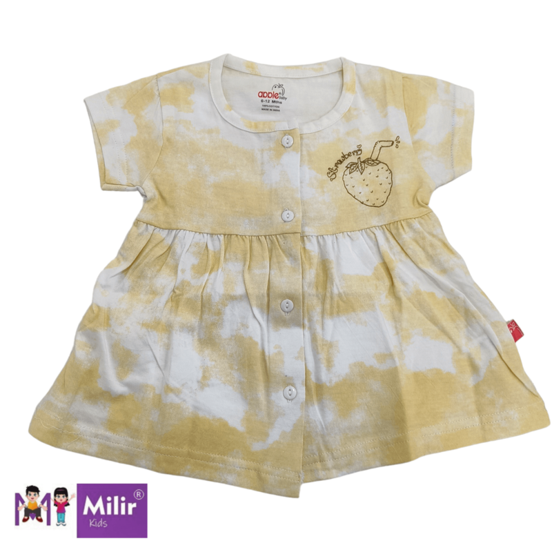 Tie and dye front open frock - Yellow