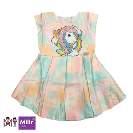 Multicolor unicorn frock - Pink