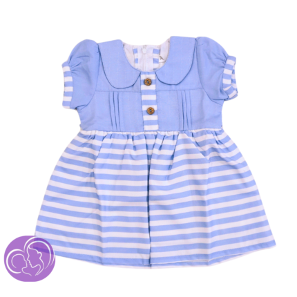 Girls collar frock with puff sleeves-Blue