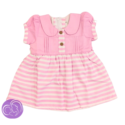 Girls collar frock with puff sleeves-Pink