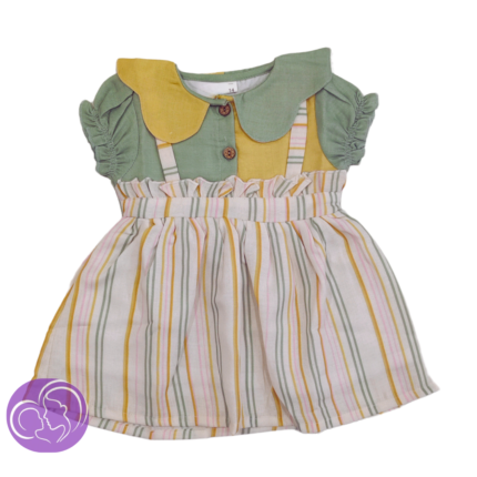 Girls collared puff sleeve frock - Green