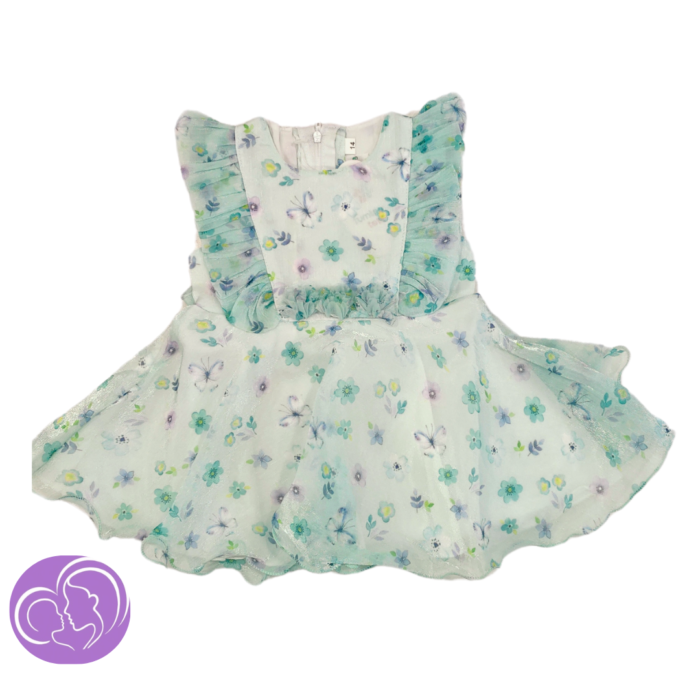 Girls floral printed frock - Green