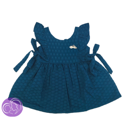 Girls frill sleeve frock with side knot - Blue