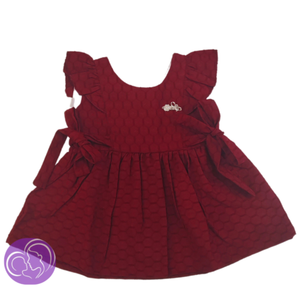 Girls frill sleeve frock with side knot - Maroon