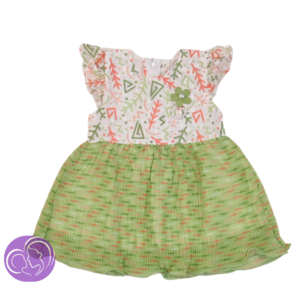 Girls half sleeve frock with cute abstract prints - Green