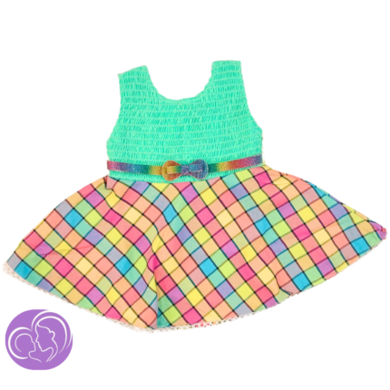 Girls sleeveless frock with checks - Green