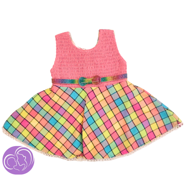 Girls sleeveless frock with checks - Pink