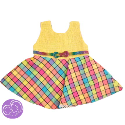 Girls sleeveless frock with checks - Yellow